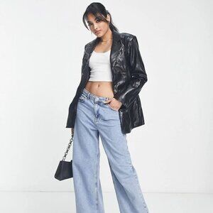 ASOS DESIGN Tall fitted leather look blazer in black Us 16